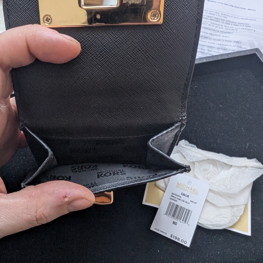 Michael Kors Black Textured Leather Mini Wallet with Gold Hardware - Picture 2 of 4